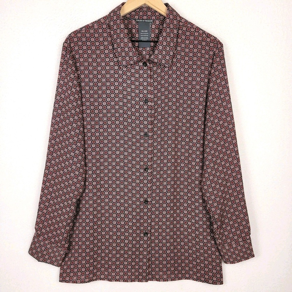 Chelsea & Theodore Button Up Blouse Womens XXL Ditsy Floral Boho Chic